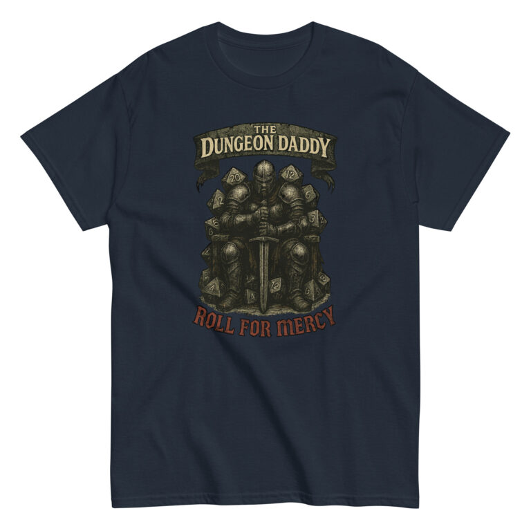 Dungeon Daddy t-shirt with armored knight design.