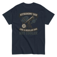 Astronomy dad shirt with telescope graphic.