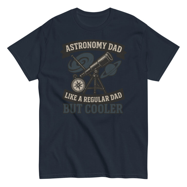 Astronomy dad shirt with telescope graphic.