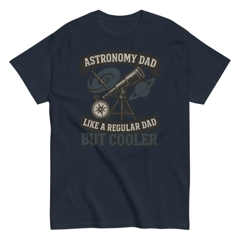 Astronomy dad shirt with telescope graphic.