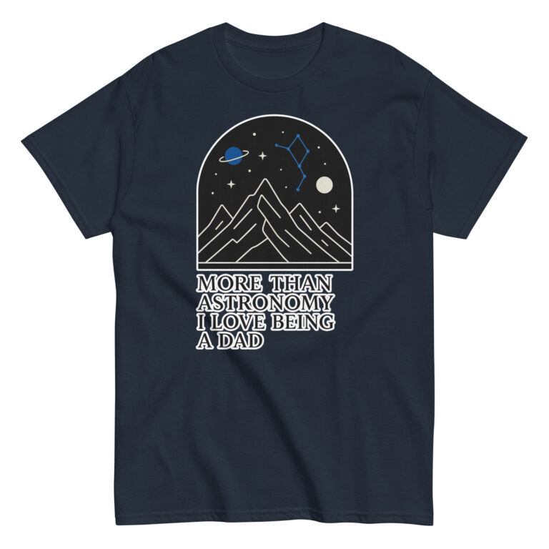 Astronomy dad t-shirt with mountain and space design.