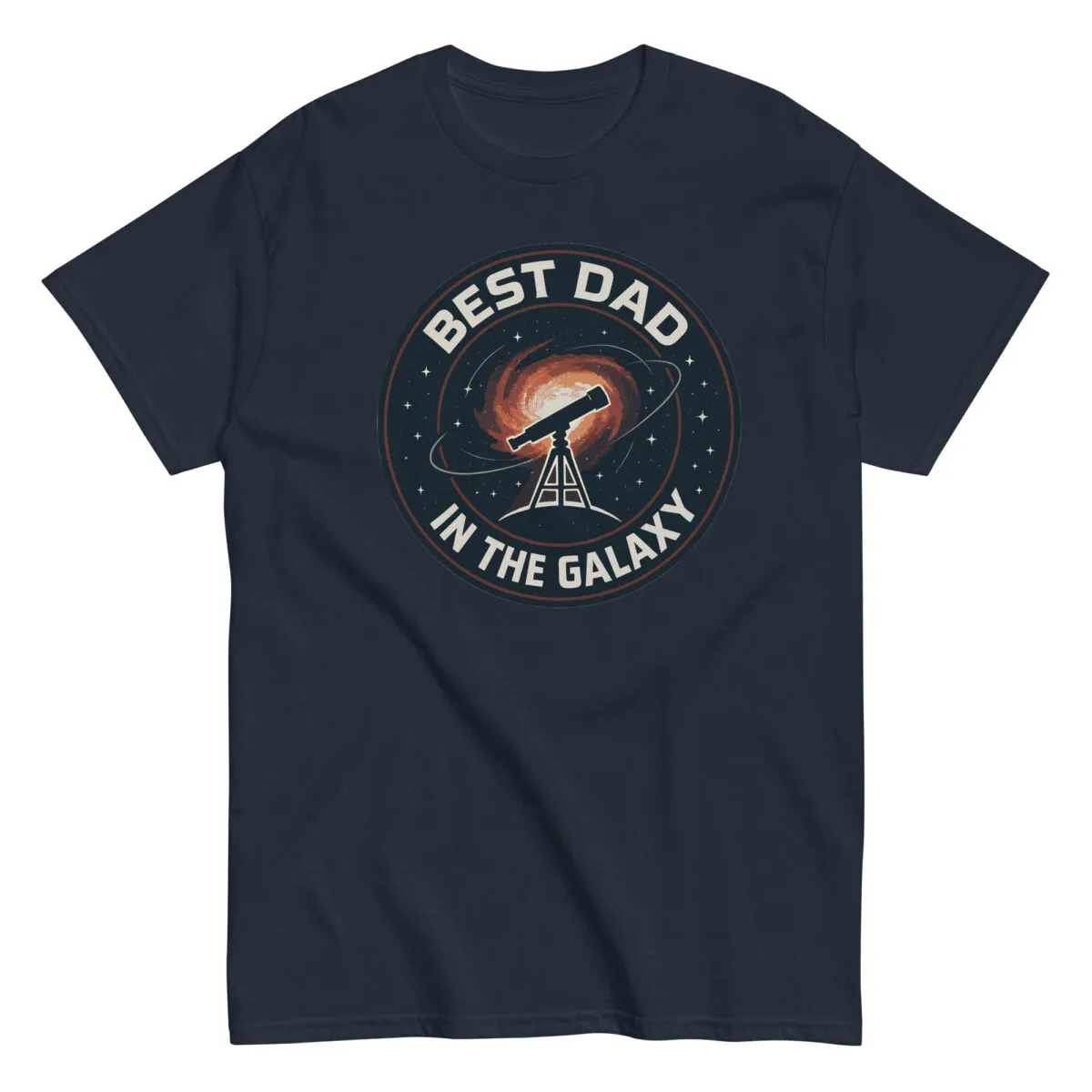 Navy t-shirt with 'Best Dad in the Galaxy' print.