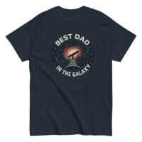 Navy t-shirt with 'Best Dad in the Galaxy' print.