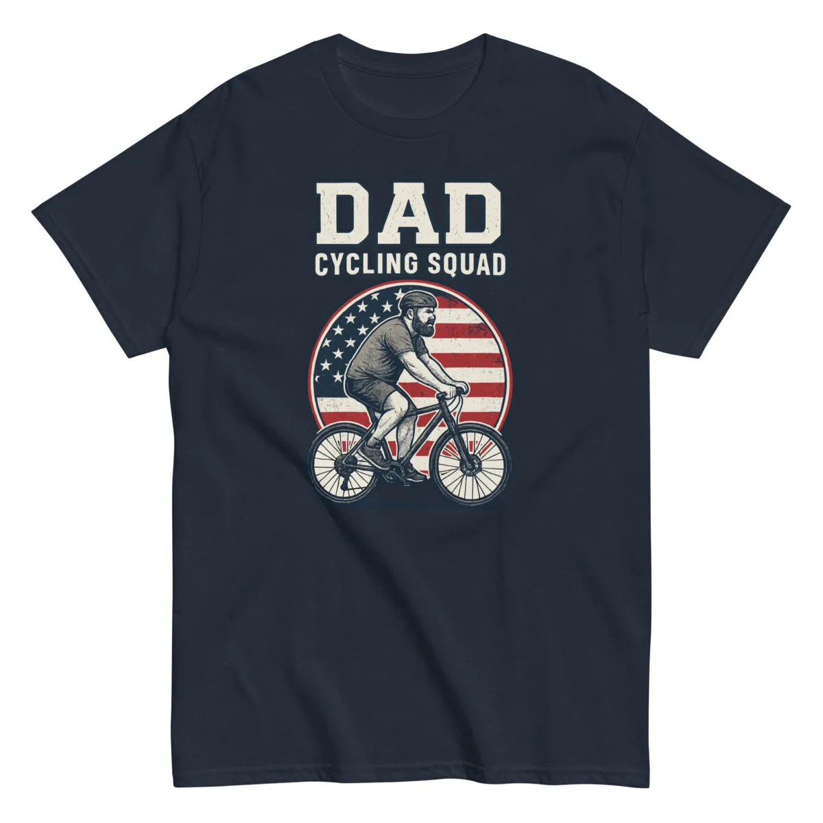 Dad cycling squad shirt with USA flag design.