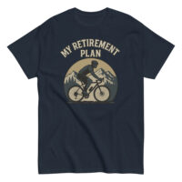 Cyclist retirement plan t-shirt with mountain design.