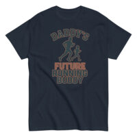 T-shirt with 'Daddy's Future Running Buddy' design.