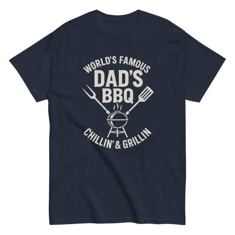 T-shirt with World's Famous Dad's BBQ design.