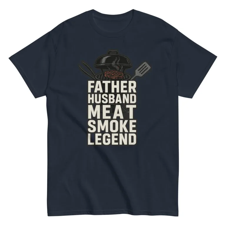 Black shirt with grilling-themed text design.
