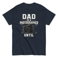 Dad photographer t-shirt with camera graphic.