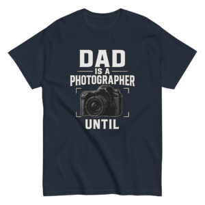 Dad photographer t-shirt with camera graphic.