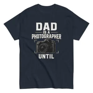 Dad photographer t-shirt with camera graphic.