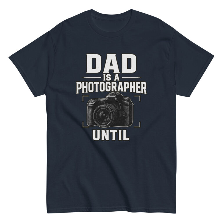 Dad photographer t-shirt with camera graphic.