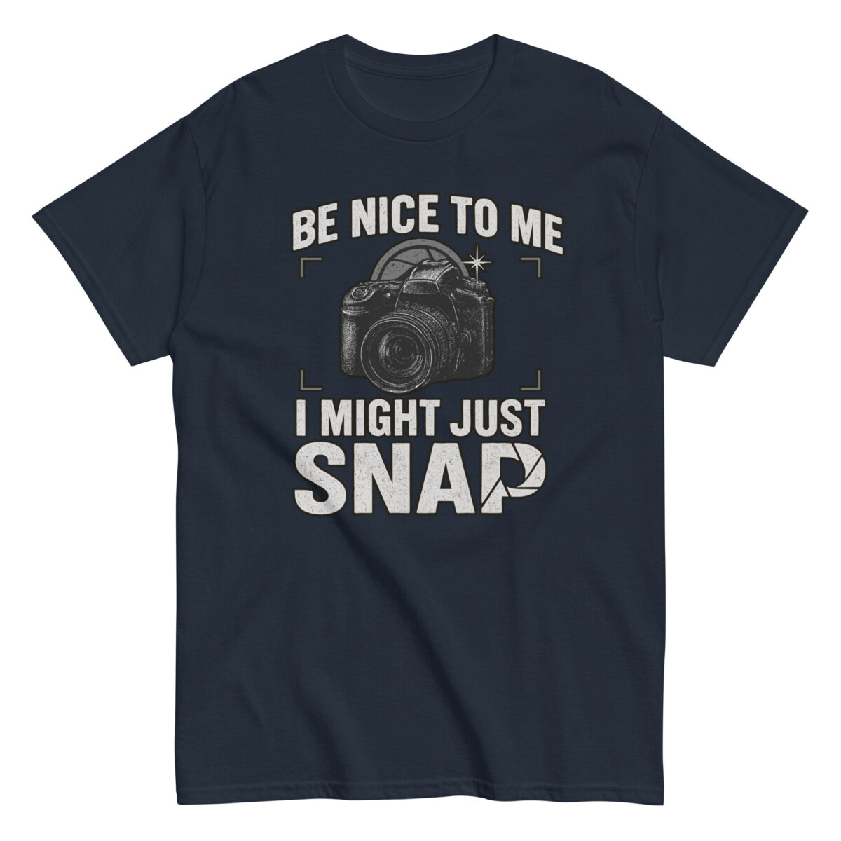 Camera-themed t-shirt: Be Nice To Me, I Might Snap