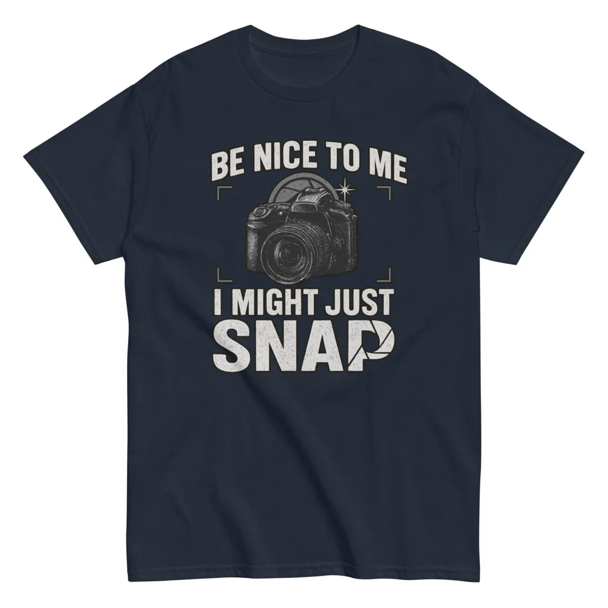 Camera-themed t-shirt: Be Nice To Me, I Might Snap