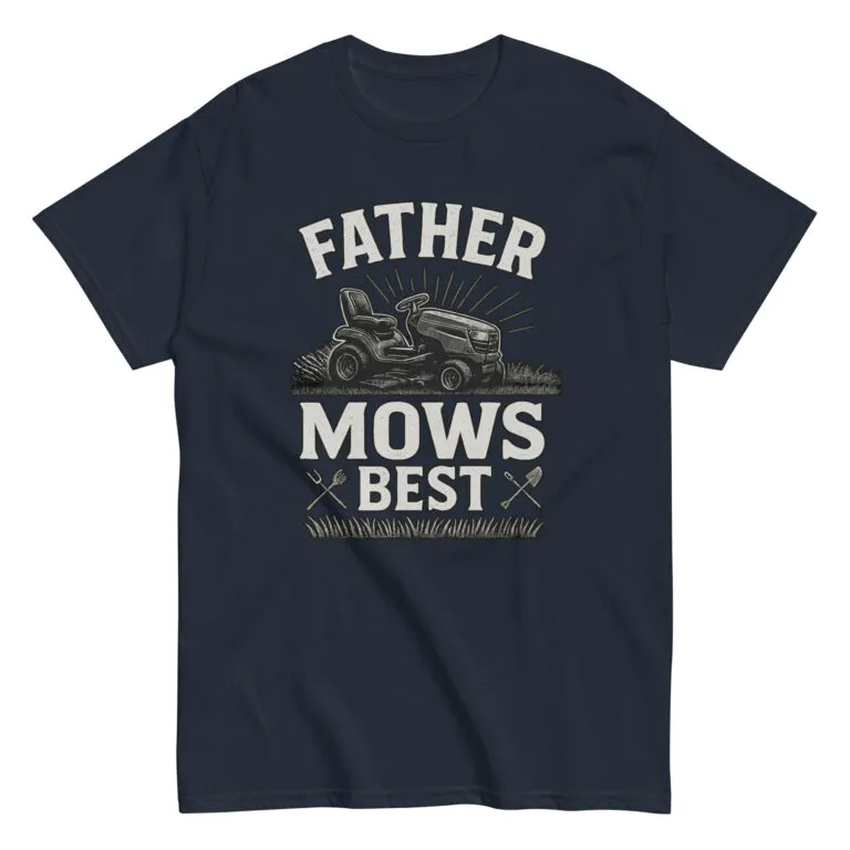 Father Mows Best t-shirt with lawnmower graphic.