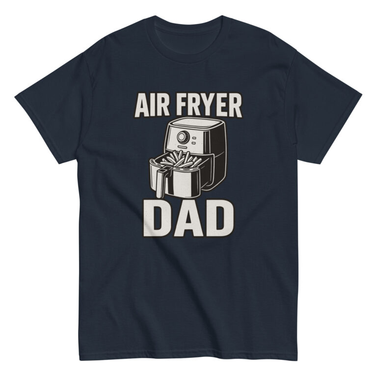 Navy t-shirt with air fryer dad graphic
