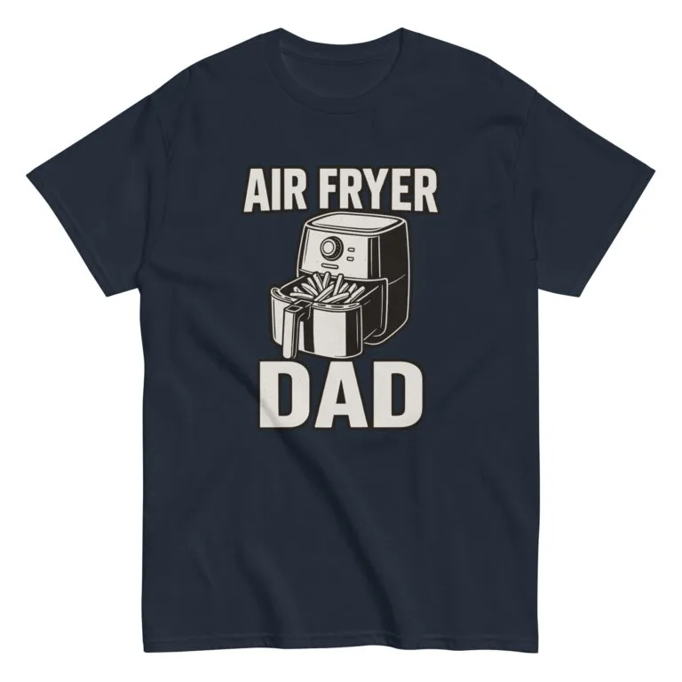 Navy t-shirt with air fryer dad graphic