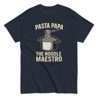 Pasta Papa T-shirt with cooking pot graphic.