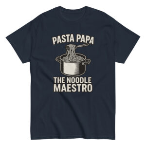 Pasta Papa T-shirt with cooking pot graphic.