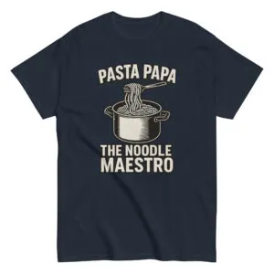 Pasta Papa T-shirt with cooking pot graphic.