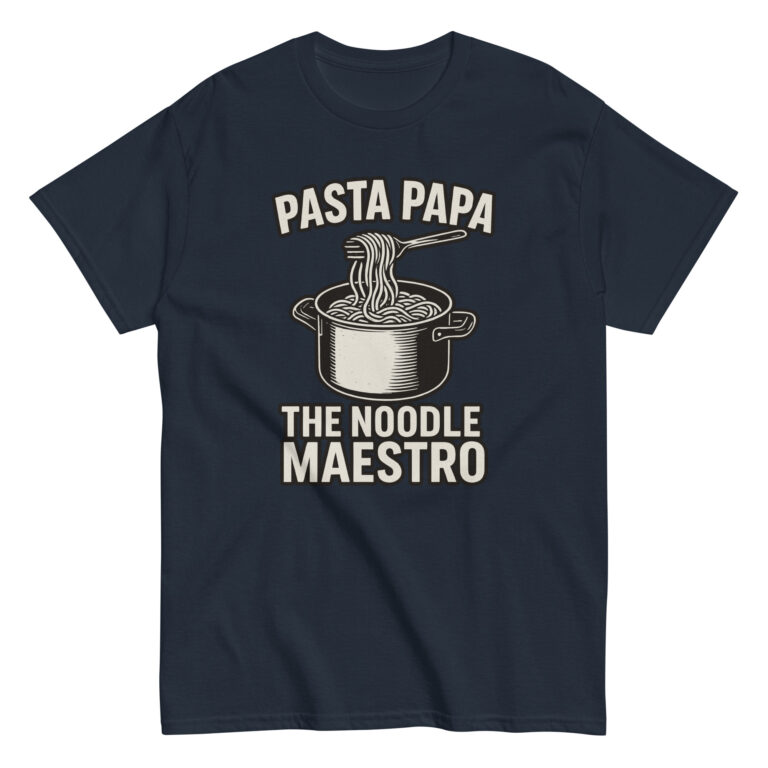 Pasta Papa T-shirt with cooking pot graphic.