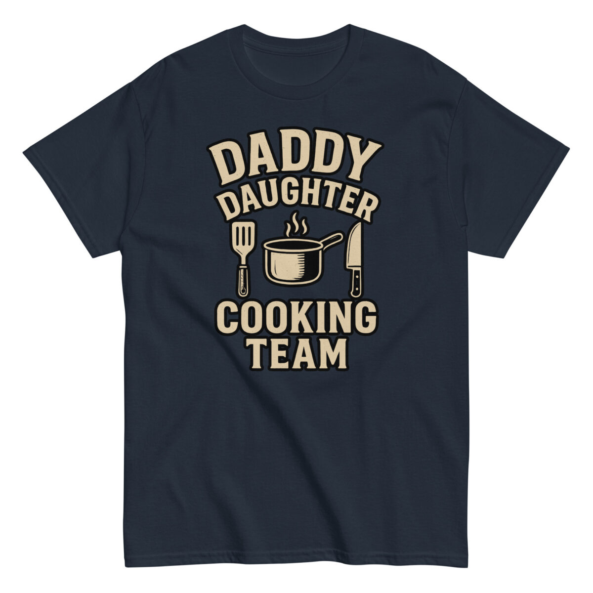 Daddy daughter cooking team shirt with utensils print.