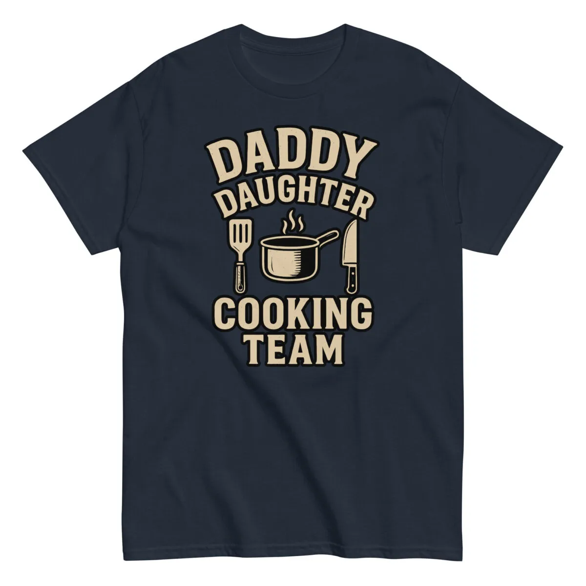 Daddy daughter cooking team shirt with utensils print.