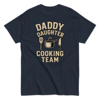 Daddy daughter cooking team shirt with utensils print.