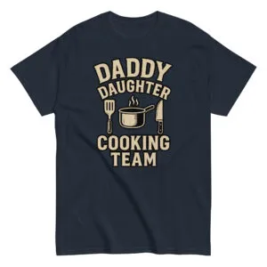 Daddy daughter cooking team shirt with utensils print.