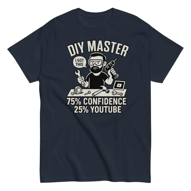 DIY Master graphic t-shirt with tools illustration.