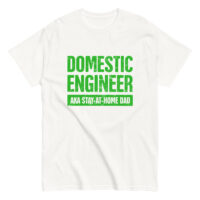 White t-shirt with 'Domestic Engineer' print