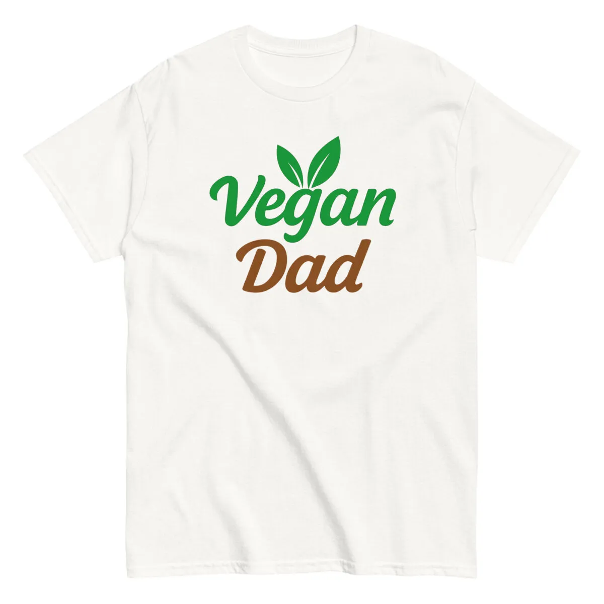 White t-shirt with 'Vegan Dad' and leaf design