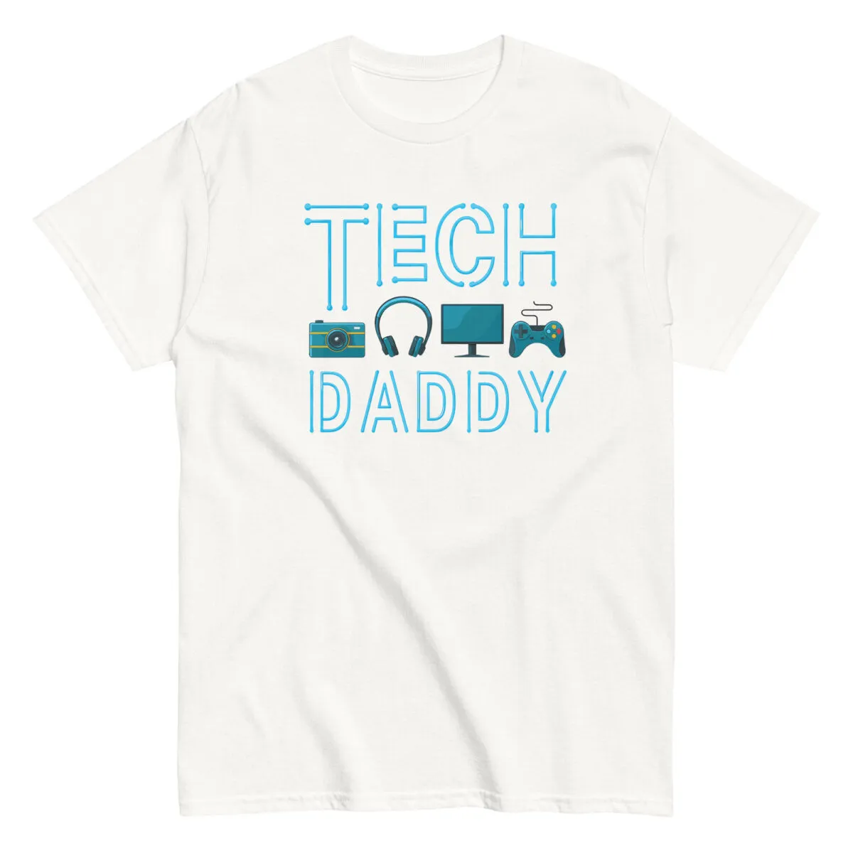White t-shirt with 'Tech Daddy' print