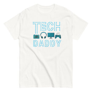 White t-shirt with 'Tech Daddy' print