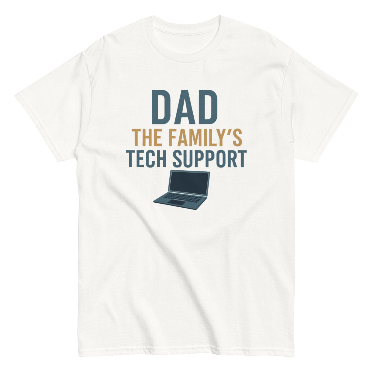 Dad tech support t-shirt with laptop design.