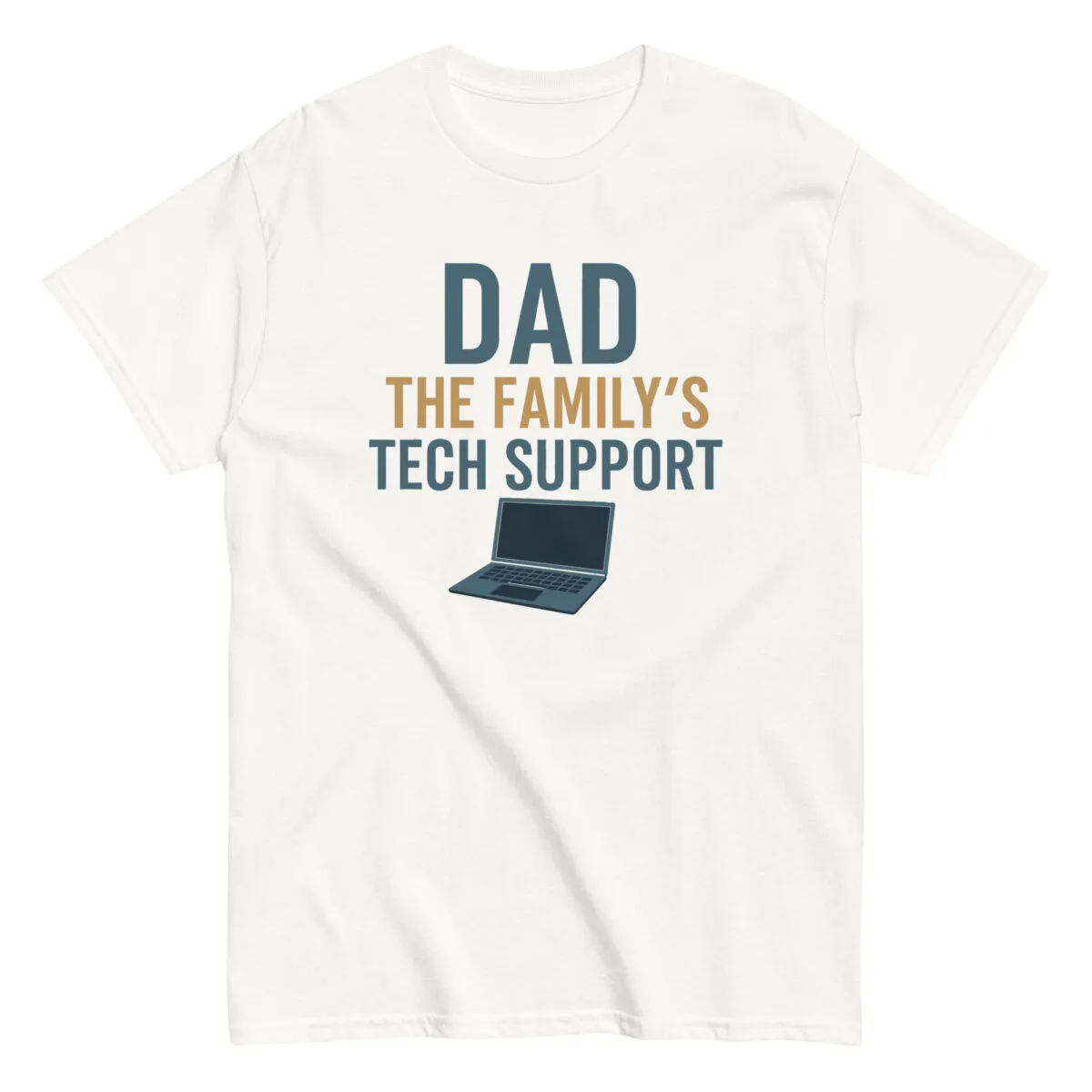 Dad tech support t-shirt with laptop design.