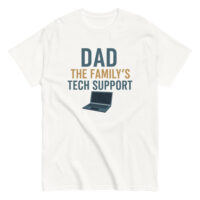Dad tech support t-shirt with laptop design.