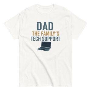 Dad tech support t-shirt with laptop design.