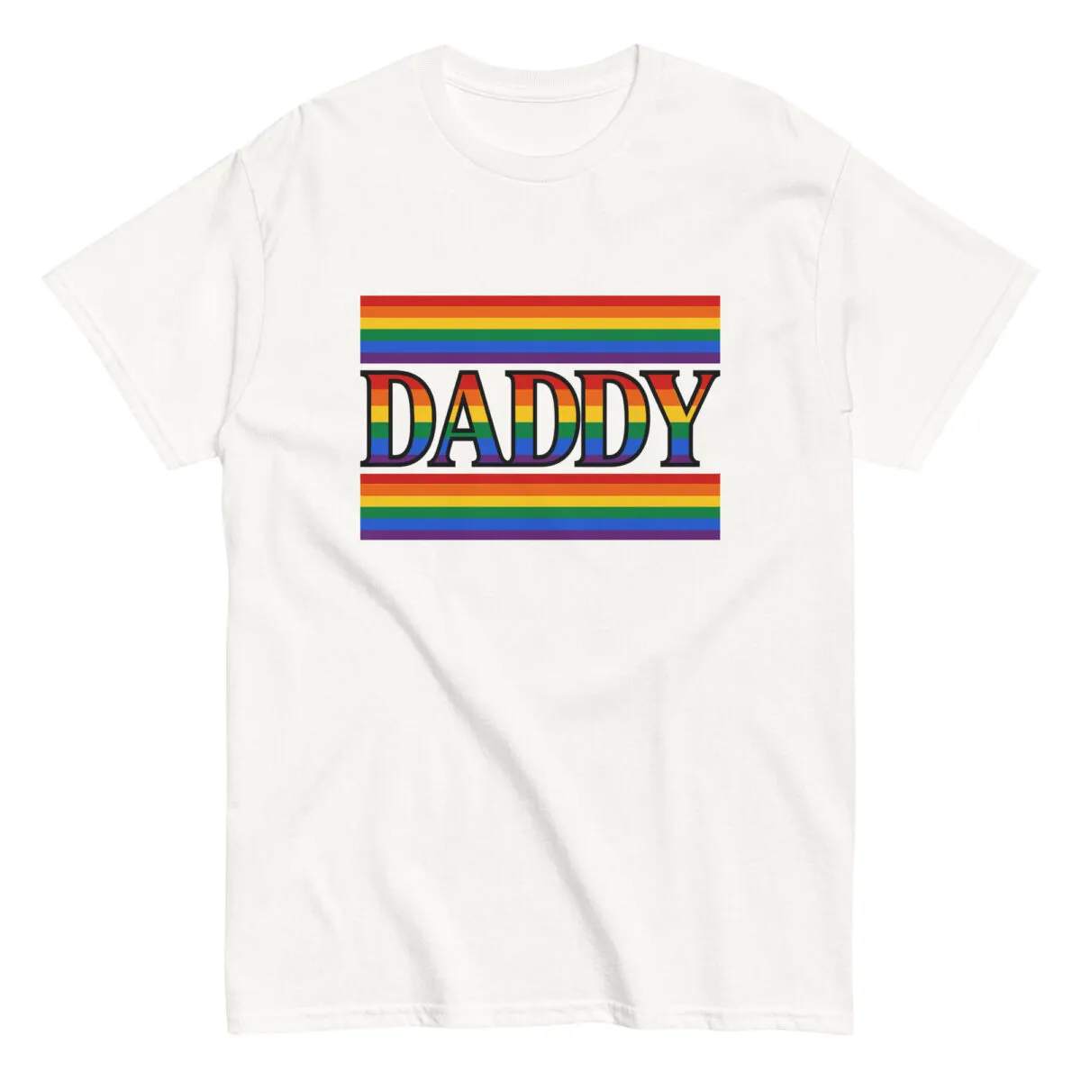 White t-shirt with rainbow 'DADDY' design