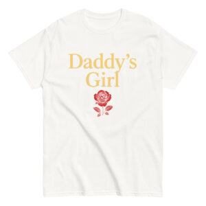 White T-shirt with 'Daddy's Girl' and rose design.