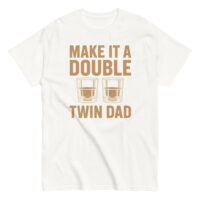 Twin Dad humorous T-shirt with double drink illustration