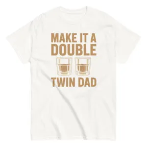 Twin Dad humorous T-shirt with double drink illustration