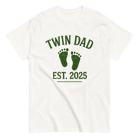 Twin Dad Est. 2025 T-shirt with footprints