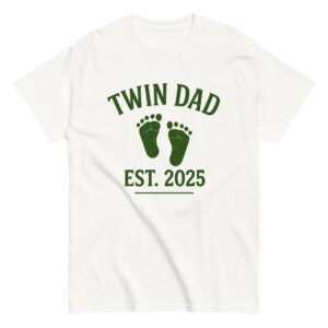 Twin Dad Est. 2025 T-shirt with footprints