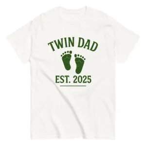 Twin Dad Est. 2025 T-shirt with footprints