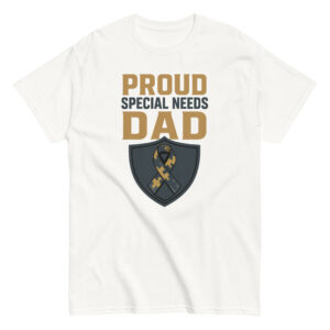 Proud special needs dad T-shirt with puzzle ribbon.
