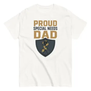 Proud special needs dad T-shirt with puzzle ribbon.