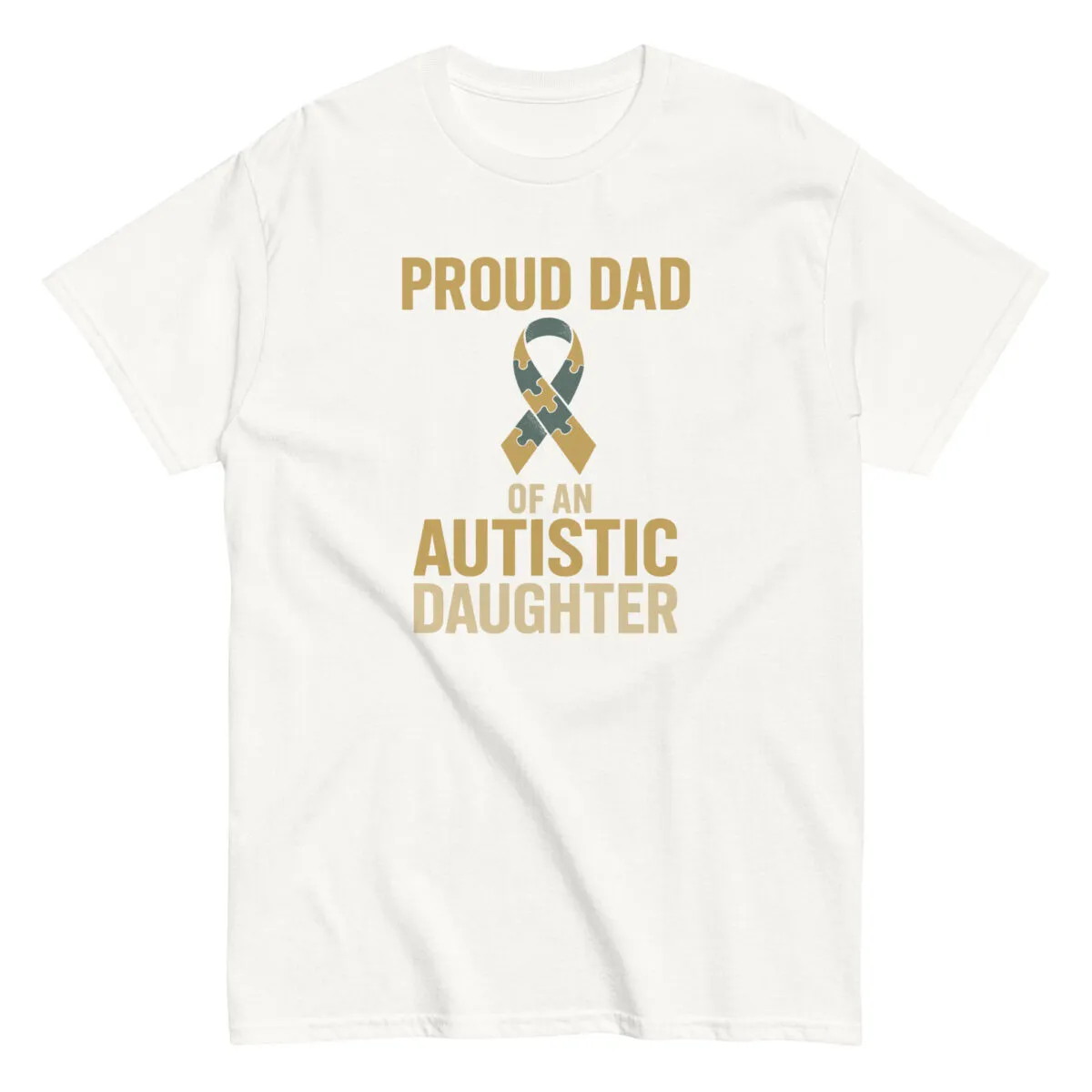 T-shirt with 'Proud Dad of Autistic Daughter' design.