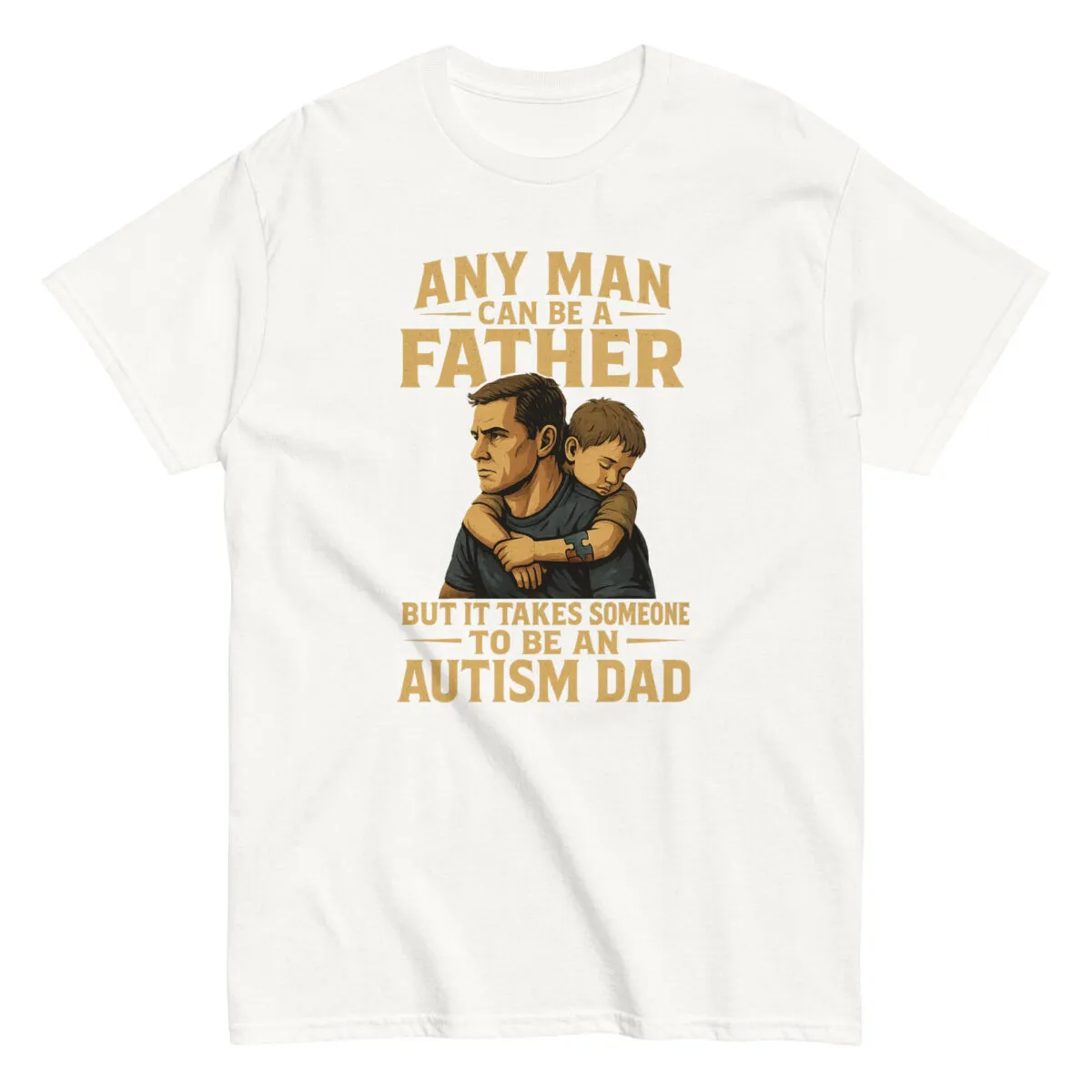 Autism dad shirt with father and child design.