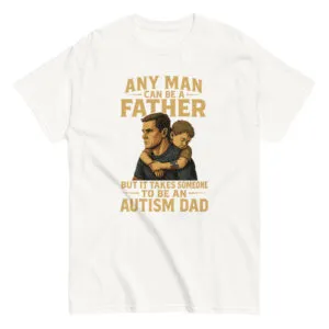 Autism dad shirt with father and child design.
